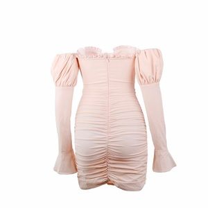 Beautiful Pink long sleeve Ruched dress